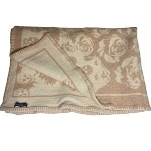 Alexander McQueen Skull Rose Wool Throw Blanket Pink Cream ITALY Authentic 36x54